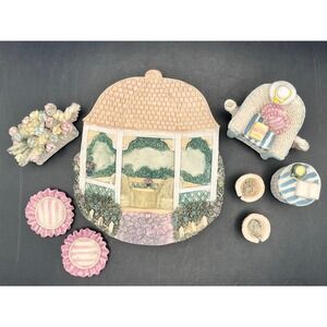 Miniature 1996 Gazebo‎ Scene Cottage Tea Set Dish Display Set Accessories 10 pc